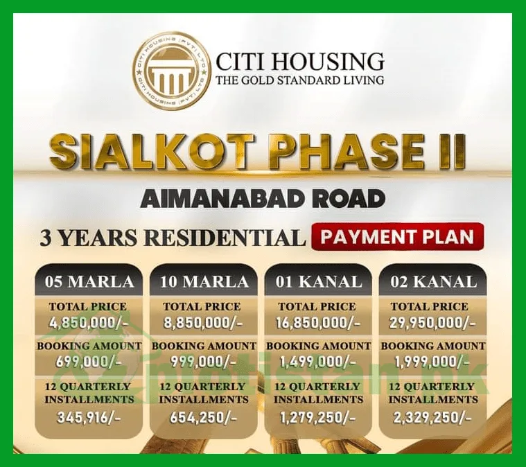 Citi Housing Sialkot Phase 2 Payment Plan 