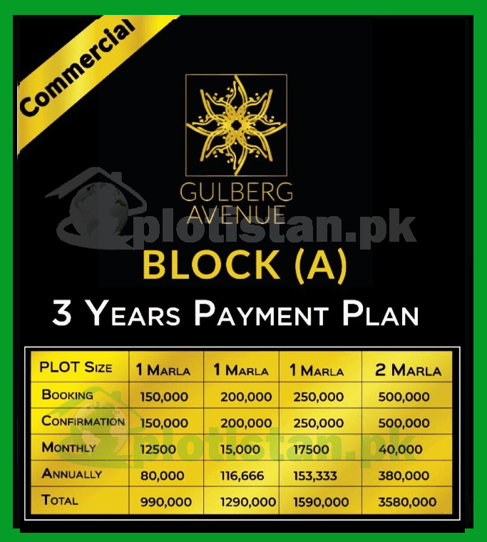 Gulberg Avenue Commercial 5 Years Payment Plan