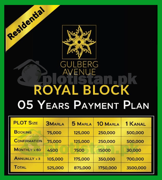 Gulberg Avenue Royal Block Residencial Payment Plan