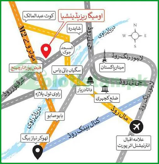 Omega Residencia Lahore Location Map