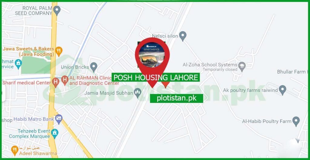 Posh Housing Lahore Location Map 